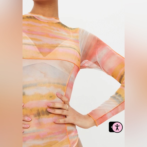 PrettyLittleThing Mesh High Neck Bodysuit Orange Size 4 - Picture 4 of 8